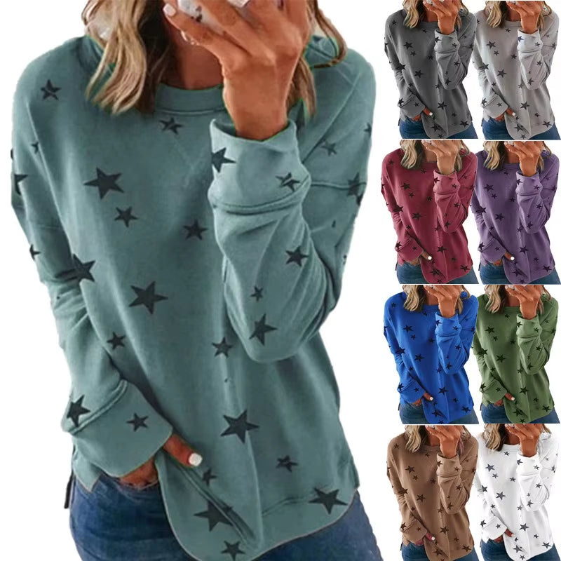 2025 Autumn Winter New Women'S Sweatshirt Loose Oversized Long-Sleeved T-Shirt Printed Tops for Woman