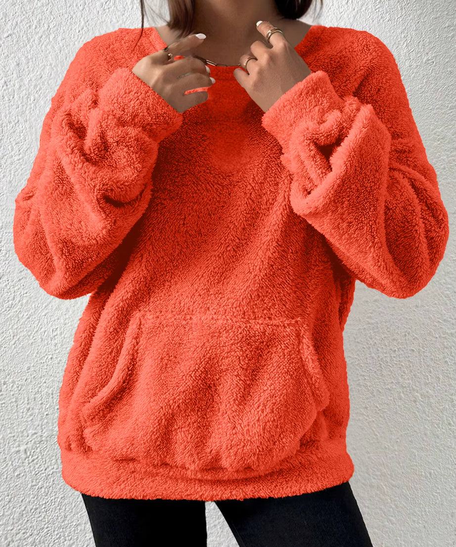 Autumn and Winter Fashion Casual Comfortable Simple Solid Color Plush Long Sleeved round Neck Sweatshirt