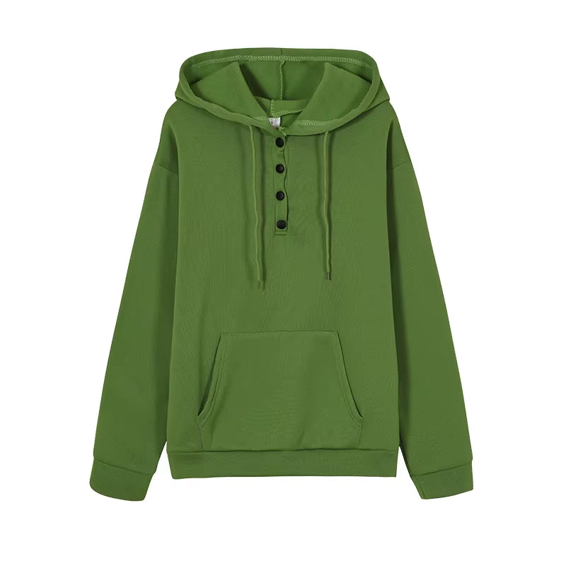 European and N Women'S Long-Sleeved Loose Casual Hooded Drawstring Pocket Hoodie