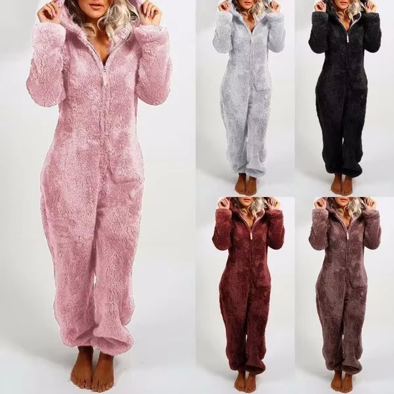 Hot Sale of the Season Autumn Winter Thickened Fleece Women'S Onesie Pajamas with Hat Casual Style Comfortable Soft Fabric Chine