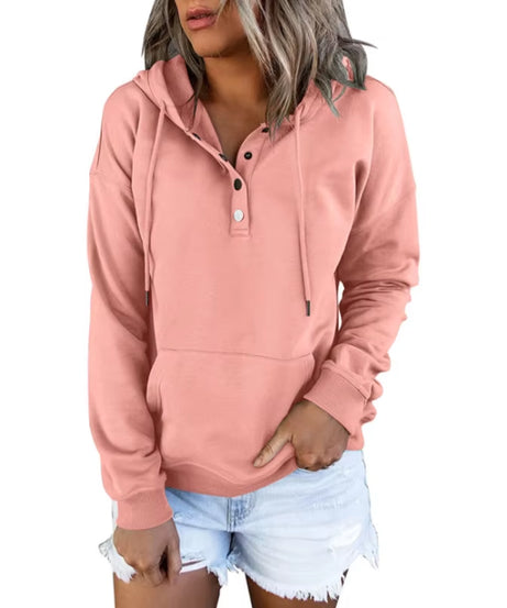 European and N Women'S Long-Sleeved Loose Casual Hooded Drawstring Pocket Hoodie