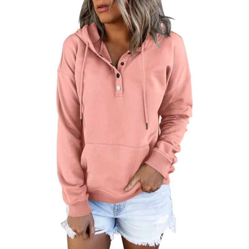 European and N Women'S Long-Sleeved Loose Casual Hooded Drawstring Pocket Hoodie