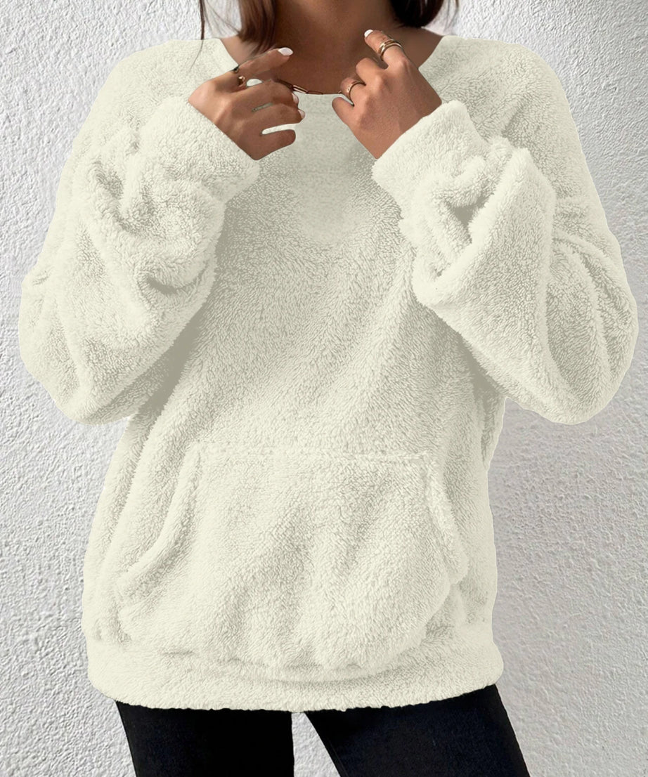 Autumn and Winter Fashion Casual Comfortable Simple Solid Color Plush Long Sleeved round Neck Sweatshirt