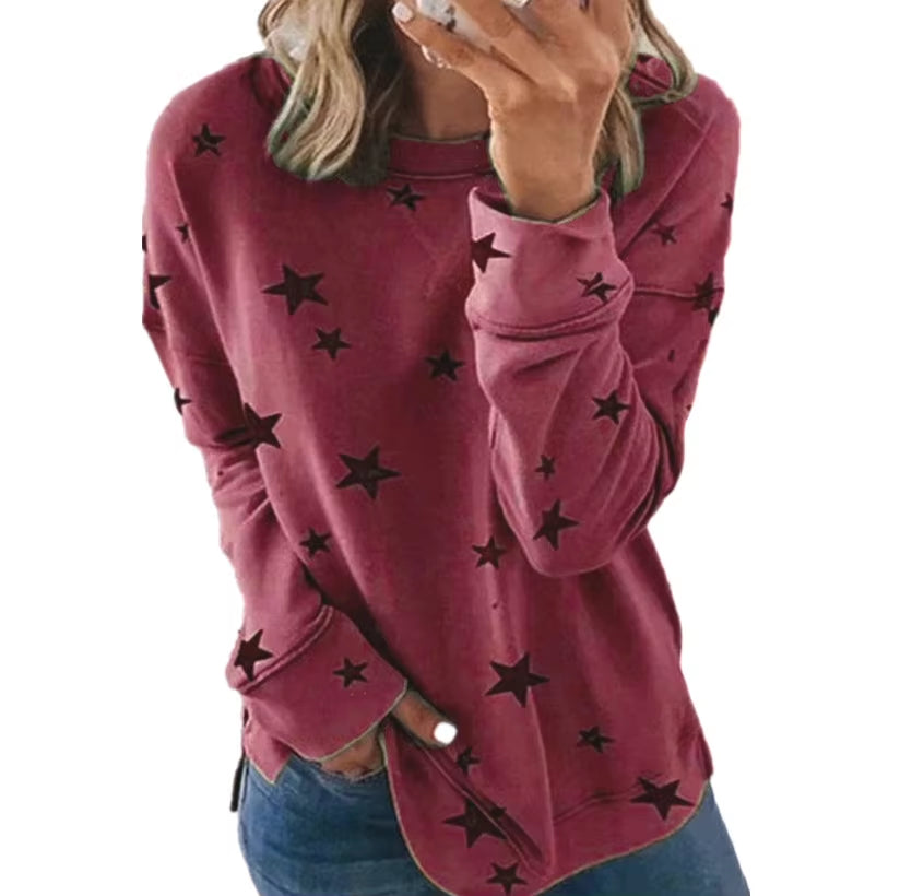 2025 Autumn Winter New Women'S Sweatshirt Loose Oversized Long-Sleeved T-Shirt Printed Tops for Woman