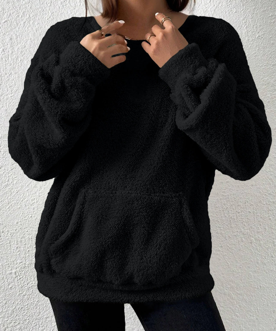 Autumn and Winter Fashion Casual Comfortable Simple Solid Color Plush Long Sleeved round Neck Sweatshirt