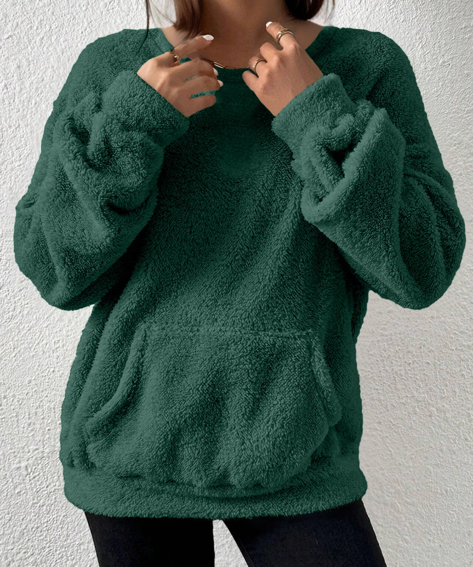 Autumn and Winter Fashion Casual Comfortable Simple Solid Color Plush Long Sleeved round Neck Sweatshirt