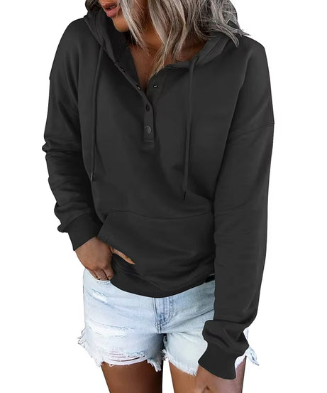 European and N Women'S Long-Sleeved Loose Casual Hooded Drawstring Pocket Hoodie