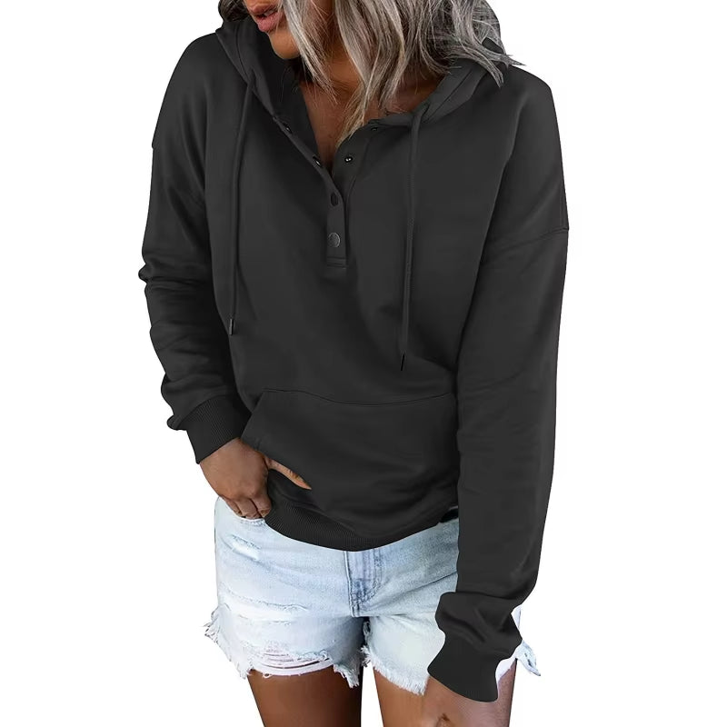 European and N Women'S Long-Sleeved Loose Casual Hooded Drawstring Pocket Hoodie