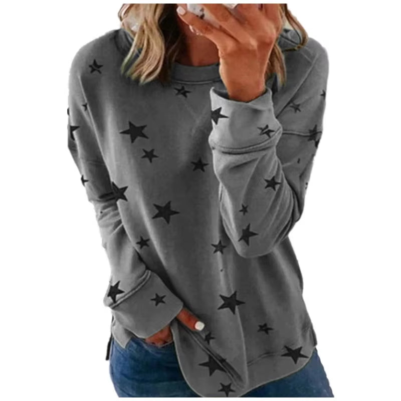 2025 Autumn Winter New Women'S Sweatshirt Loose Oversized Long-Sleeved T-Shirt Printed Tops for Woman