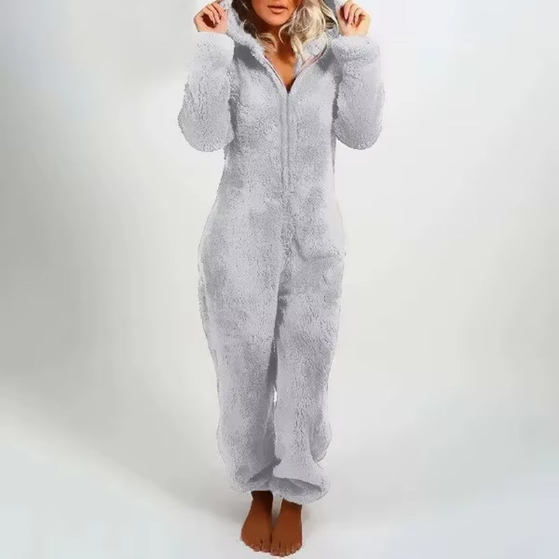 Hot Sale of the Season Autumn Winter Thickened Fleece Women'S Onesie Pajamas with Hat Casual Style Comfortable Soft Fabric Chine