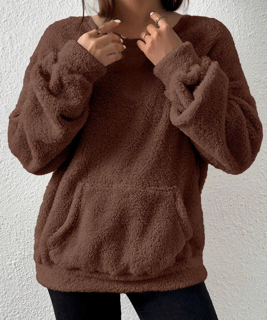 Autumn and Winter Fashion Casual Comfortable Simple Solid Color Plush Long Sleeved round Neck Sweatshirt