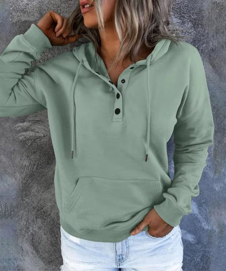 European and N Women'S Long-Sleeved Loose Casual Hooded Drawstring Pocket Hoodie