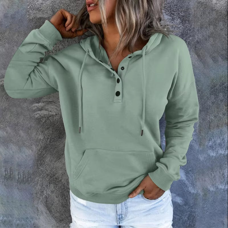 European and N Women'S Long-Sleeved Loose Casual Hooded Drawstring Pocket Hoodie