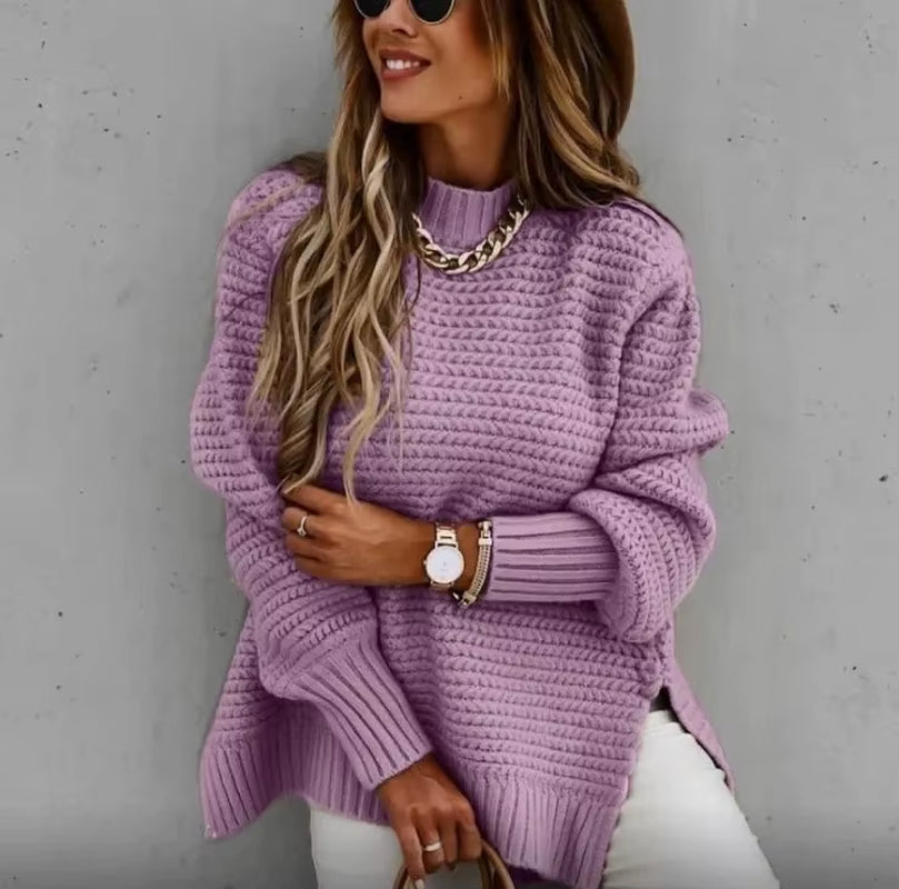 Loose Long Sleeve Knitted Sweater Women'S Crew Neck Pullover Spring Autumn New Style Comfortable Polyester Fiber Top
