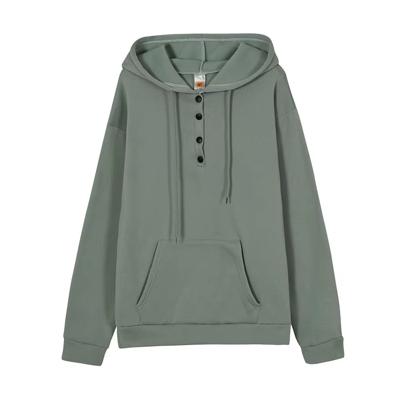 European and N Women'S Long-Sleeved Loose Casual Hooded Drawstring Pocket Hoodie