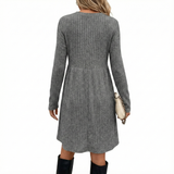 Bohemian Irregular Flocking Pure Color Long Sleeve round Neck Dress Women'S Autumn Winter Polyester Comfortable Casual Commut...