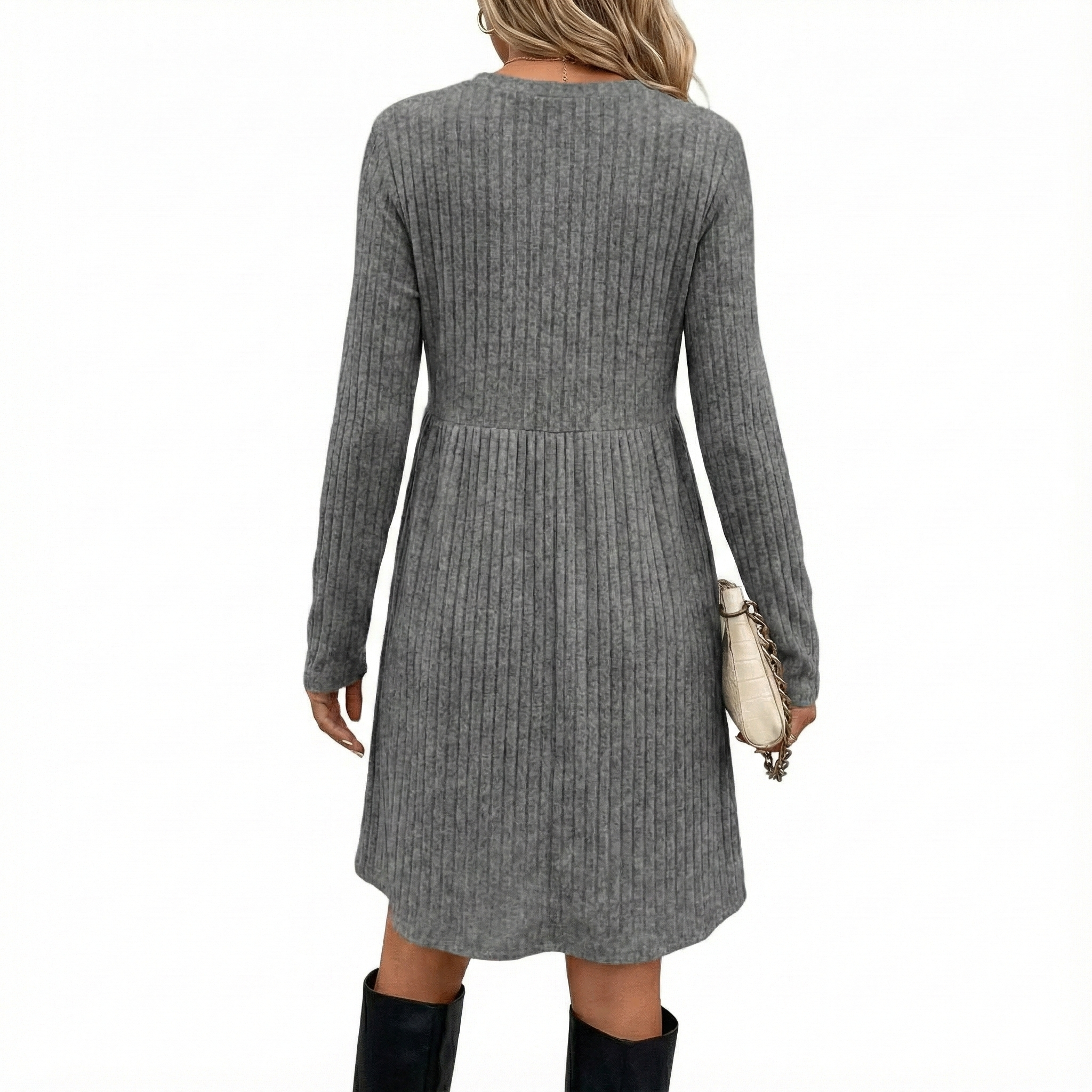 Bohemian Irregular Flocking Pure Color Long Sleeve round Neck Dress Women'S Autumn Winter Polyester Comfortable Casual Commut...